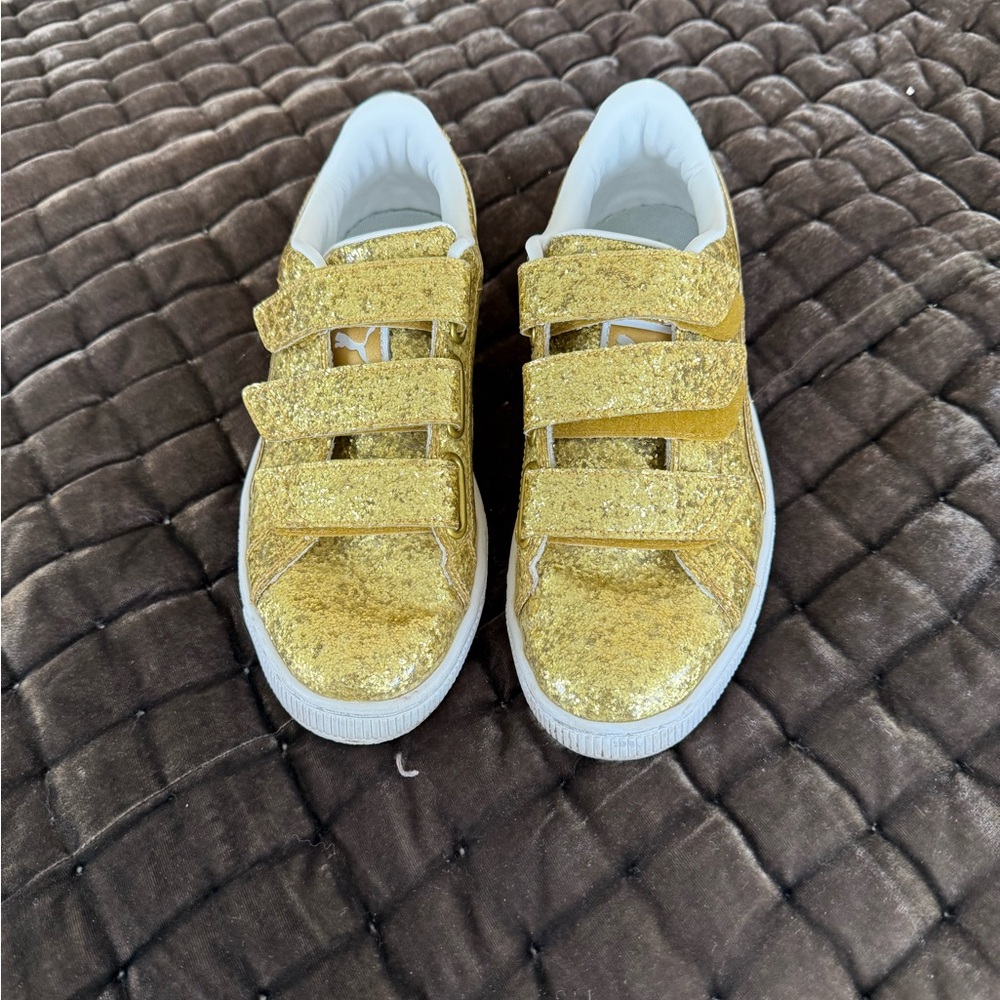 Puma Gold Glitter Triple-Strap Sneakers